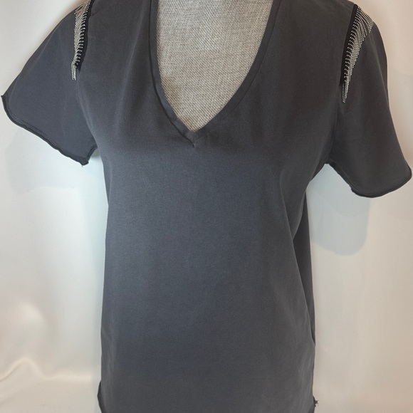 All Saints Grey t-shirt W/Metal Fringe Size Large - Picture 8 of 16